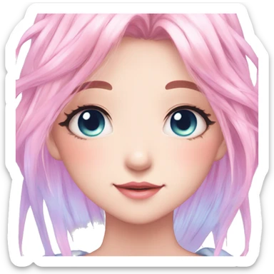 Gorgeous Beautiful Blushing Petite Colorful-Shiny-Pastel-Fairy-Anime-Girl with beautiful gradient pastel hair aesthetic sticker