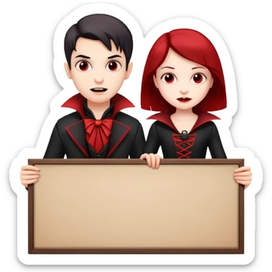 Boy and girl Vampires holding a large blank sign sticker