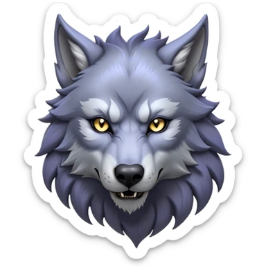 Cinematic Noble Werewolf Portrait Emoji, Formidable and majestic, with a powerful lupine silhouette in moonlit grays and silvers, featuring piercing, wise eyes and a dignified snarl that hints at untamed strength, simplified yet intricately detailed, glowing with a soft, lunar outline that encapsulates the noble duality of feral instinct and loyal guardianship! sticker