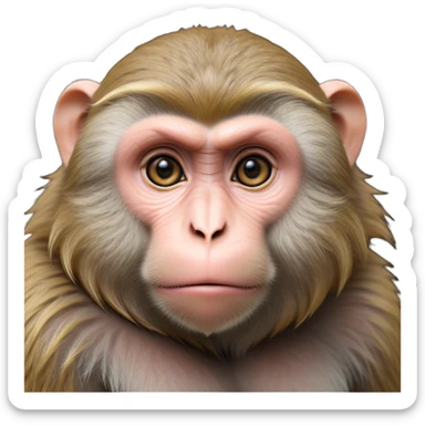 Cinematic Noble Macaque Portrait Emoji, Poised and regal, with a smart, agile build and expressive, deep-set eyes, adorned with soft, detailed fur and a dignified expression, Simplified yet sharp and sophisticated features, highly detailed, glowing with a soft, natural radiance, high shine, intelligent and commanding, stylized with an air of primate nobility, focused and alert, soft glowing outline, capturing the essence of a watchful and confident guardian that appears ready to leap out of the screen with effortless authority! sticker