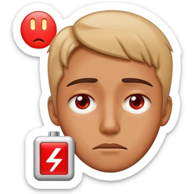 Red Low battery next to a tired person’s face sticker