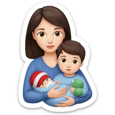 Beautiful Brunette Mother holding a baby and two sons, realistic  sticker