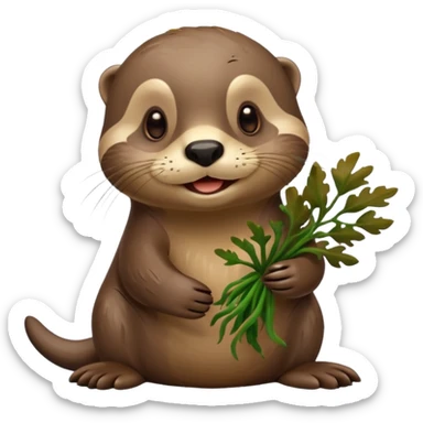 Funny face otter with sea weed  sticker