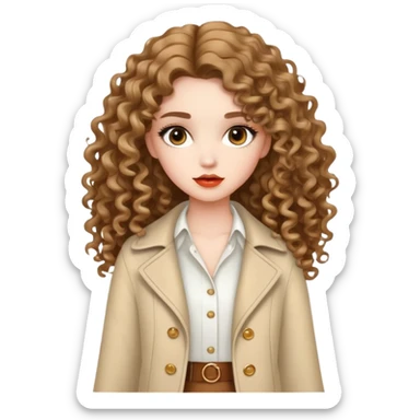 Fashionable girl with stylish outfit and long curly hair sticker