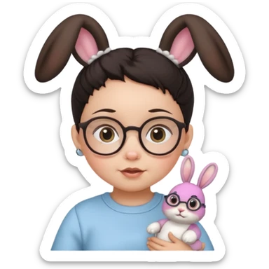 bunny ear accessory wearing baby dark haired bun spectacled sticker