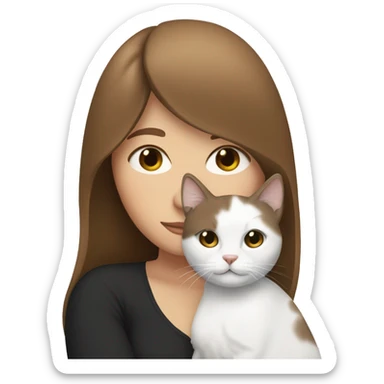 white brown haired women cuddling white and black cat  sticker