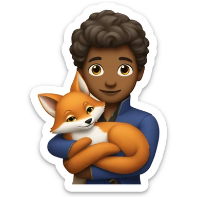 A little prince holds a fox in his arms sticker