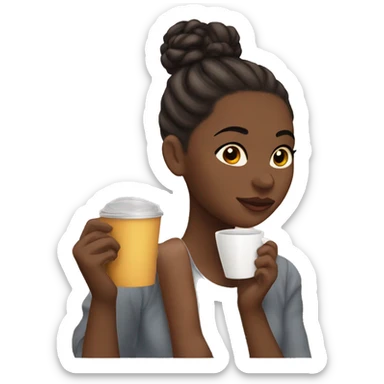 girl sipping tea hair in bun sticker