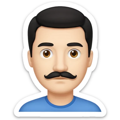 man with black hair on the right side with a rectangular mustache sticker