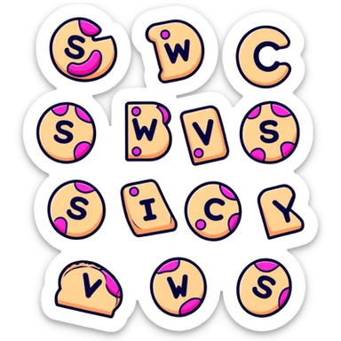 Pink alphabet cookies spelling SWICY sticker