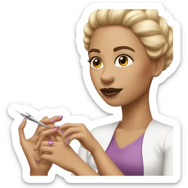 A light-skinned woman does a manicure sticker