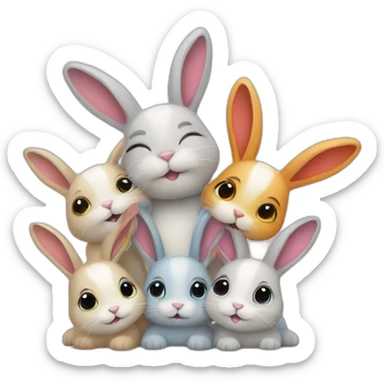 Group of multi colour bunnies together sticker