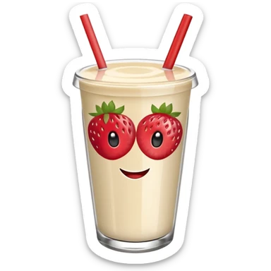 un vaso de batido animado, de caricatura, con tapa y pitillo, que tenga brazos y piernas, cara tierna y que inspire confianza y amabilidad sticker