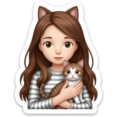 girl with long hair holding a cat with silver stripes sticker