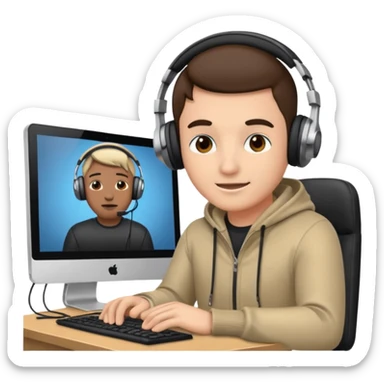 A video editor sitting in front of his computer. sticker