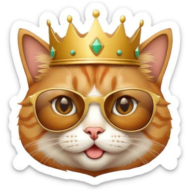 Cat with a crown and sunglasses and making a stupid face sticker