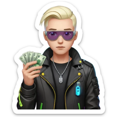 cyber punk man holding money and phone sticker