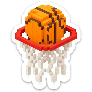 Voxel-style basketball in a net, variation 1 sticker