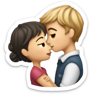 girl kissing boy on cheek with hearts sticker