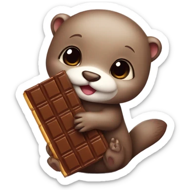 Cute Baby otter holding a huge chocolate bar  sticker