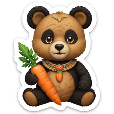 teddy bear Upper eat carrot , wearing black mayan ancient custome, half body sticker