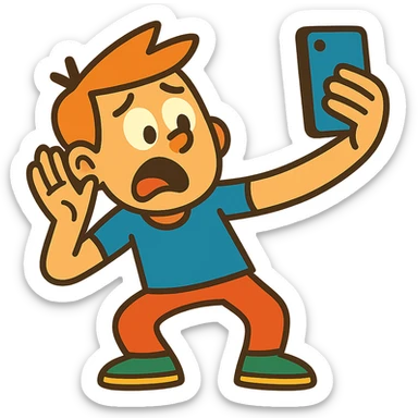 a boy taking a selfie awkwardly, vibrant toon style sticker