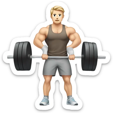 Kawaii White man with light brown hair at gym standing holding barbell on shoulders from side view sticker