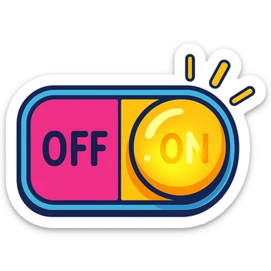 colorful cartoon toggle switch, playful design, ON/OFF label, glowing, symbolizes event system activation sticker