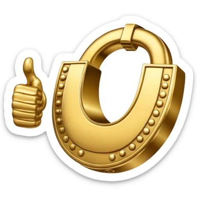 Emoji is an iron golden horseshoe with a thumbs up in the middle (Like) sticker