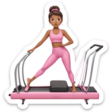 Brown girl in pink outfit on pink reformer pilates sticker