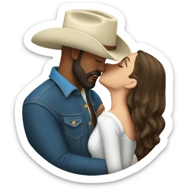 Tall bald bearded cowboy kissing brunette  sticker