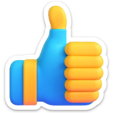 A 3D thumbs up emoji, Microsoft Fluent style, blue color sticker
