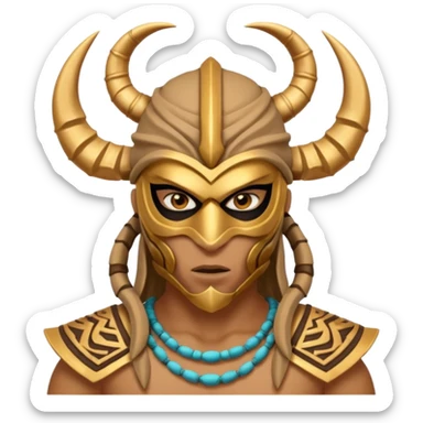 desert scorpion guard portrait, head and shoulders only, tribal mask, gold desert jewelry, fierce expression, sandy hood, 3D cartoon, mobile game icon style, clean background, no text, no watermark
 sticker