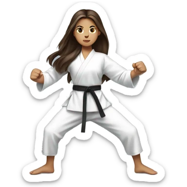 Girl doing power karate stance with waist length, long, brunette hair sticker