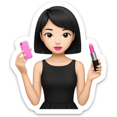 asian black short shoulder length hair tanned woman, black dress girly things sticker