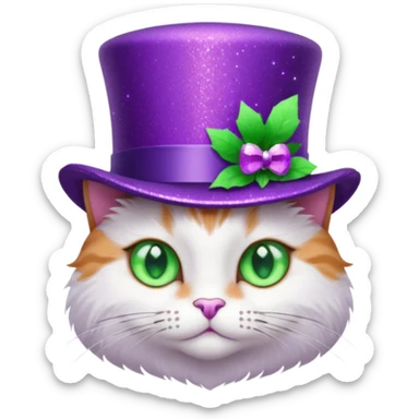 Gato com cartole roxa com glitter sticker