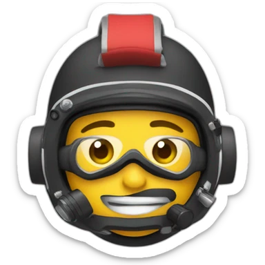 scuba diver, wearing a read beanie and with a camera sticker