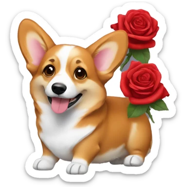 Corgi with many red roses sticker