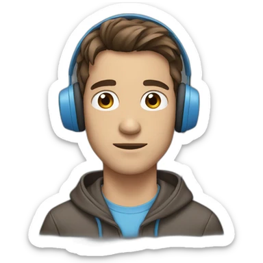 male, brown hair, brown eyes, headphones, blue hoodie, straight face sticker