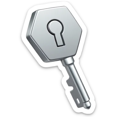 Pequeña llave metálica plateada con forma hexagonal en la cabeza y la palabra NATIONAL grabada – símbolo simple y elegante de acceso físico y seguridad personal sticker