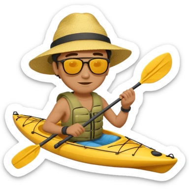Yellow sea kayak with small male paddler sticker