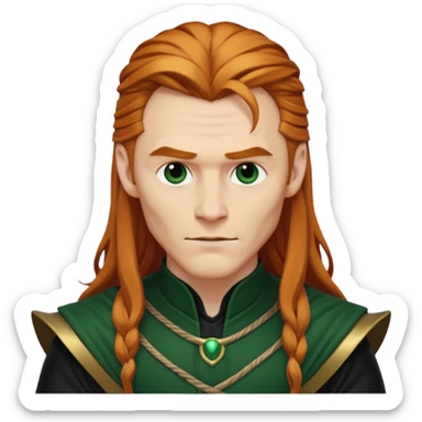 Loki, Mischief God from Norse Mythology with long reddish blonde hair, dark green and black outfit sticker