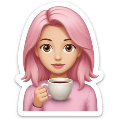 Crea una chica güerita con pelo largo café claro y raíces güeras, ojos rasgados cafés oscuros, suéter o camisa rosa claro sticker