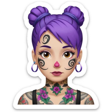 purple hair bun and lots of face tattoo sticker