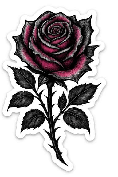 gothic rose, pink petals with silver highlights sticker