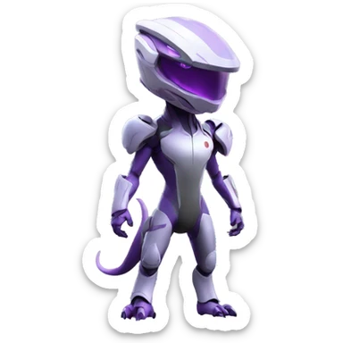 A Reptile-Raptor-Alien-Genesect-Mewtwo-Fakémon, with a futuristic visor-helmet, wearing a techwear-suit, Full Body sticker