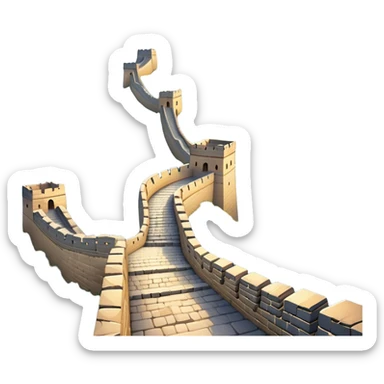 Cinematic Realistic Great Wall of China Landmark Emoji, depicted with ancient stone pathways winding over rugged mountains, watchtowers punctuating the misty landscape, and soft golden sunlight casting dramatic shadows. sticker