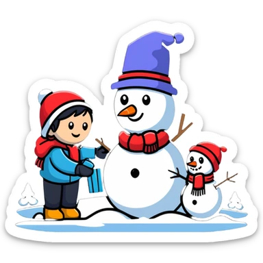 bright and playful kids building a snowman sticker