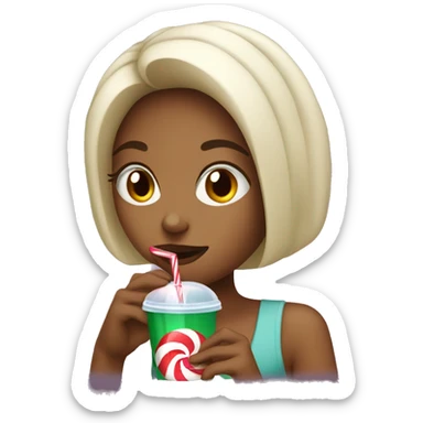 A girl drinking a peppermint drink  sticker