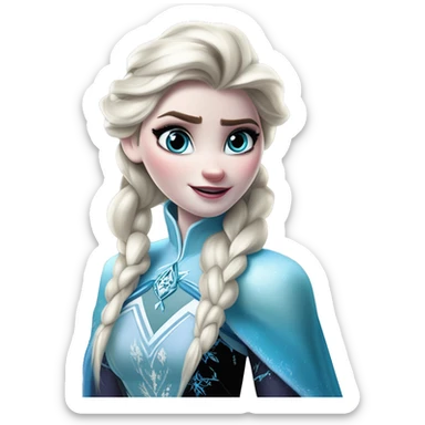 Warcraft award winning frozen Elsa in Marvel Avengers style, oil paint, mysterious eyes, intricate lips, masterpiece pose, odd perspective, beautiful, desirable, logical sticker